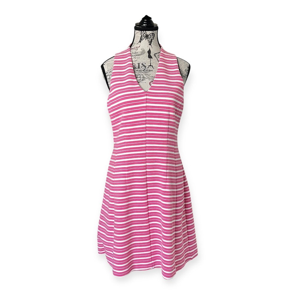 Lilly Pulitzer Brianna Dress Womens Sz M Carpi Pink White Ottoman Striped